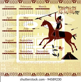 Vector of Calendar 2012 in mayan style with horseman