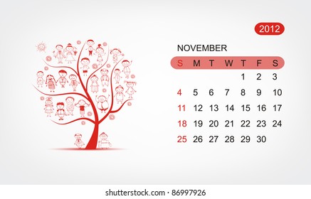 Vector calendar 2012, november. Art tree design