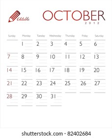 Vector calendar 2012 october