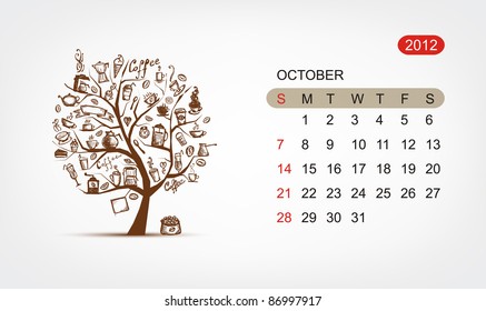 Vector calendar 2012, october. Art tree design