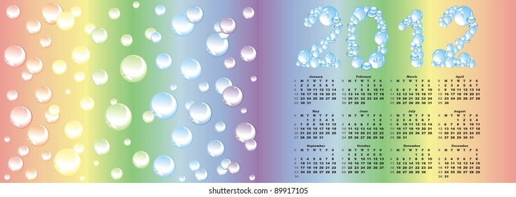 vector calendar 2012  on rainbow bubble background