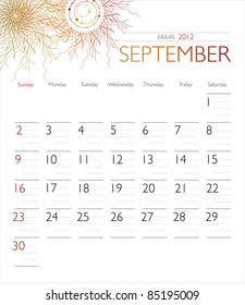 Vector calendar 2012 September