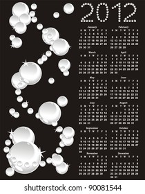 vector calendar 2012 with white pearls on black background
