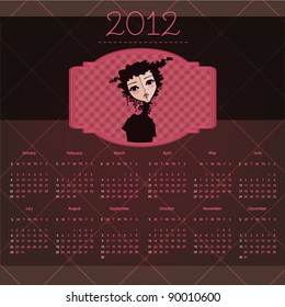 vector calendar 2012 year with retro girl theme