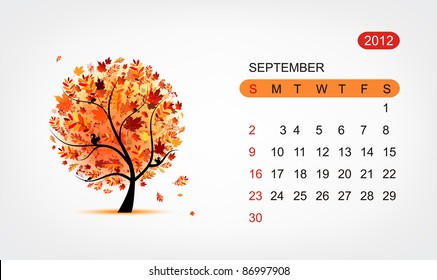 Vector calendar 2012,september. Art tree design