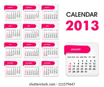 Vector Calendar 2013, All Elements Are In Separate Layers And Grouped, Easy To Edit.