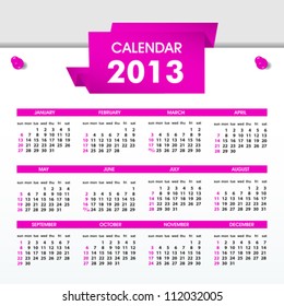 Vector Calendar 2013, All Elements Are In Separate Layers And Grouped, Easy To Edit.