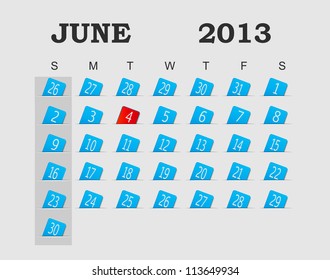 Vector calendar 2013 blue. June. Vector Illustration. EPS 10.
