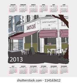 Vector calendar 2013 with cityscape illustration.
