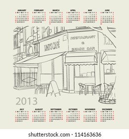 Vector calendar 2013 with cityscape illustration.