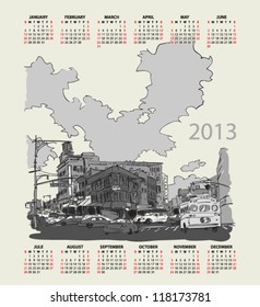 Vector calendar 2013 with cityscape illustration.