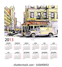 Vector calendar 2013 with cityscape illustration.