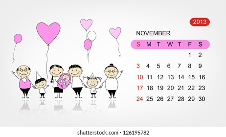 Vector calendar 2013. Family illustration for your design