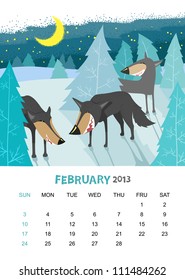 Vector calendar 2013. February. Animals design