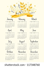 Vector calendar for 2013 illustrated with flowers and leaves