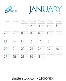 Vector calendar 2013 January