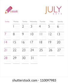 Vector calendar 2013 July