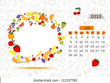 Vector calendar 2013, july. Frame with place for your text or photo