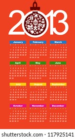 vector calendar for 2013 on red background