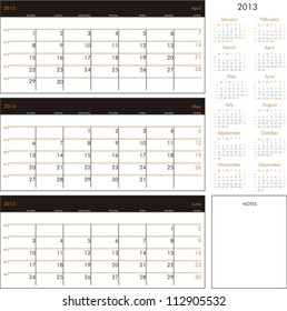 Vector calendar 2013 - Planner for three month