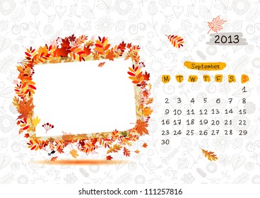 Vektorkalender 2013, September. Rahmen mit Platz für Text oder Foto