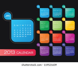 vector calendar 2013. simple colorful calendar design template