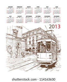 Vector calendar 2013 with train illustration.
