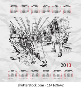 Vector calendar 2013 with train illustration.