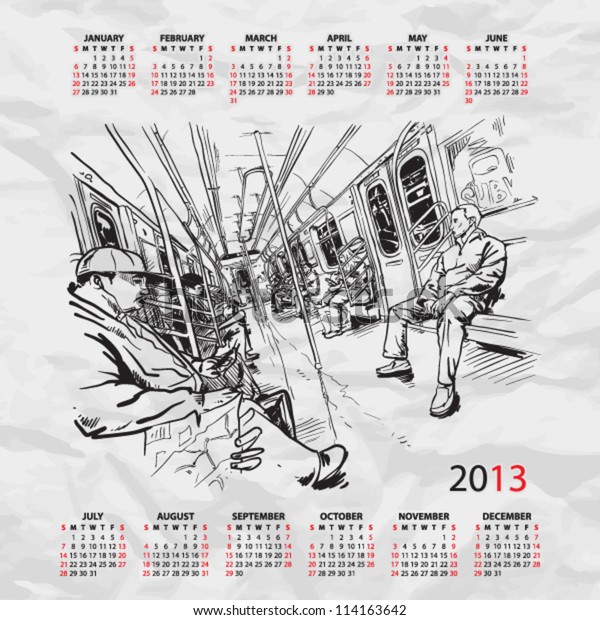 Vector calendar\
2013 with train\
illustration.