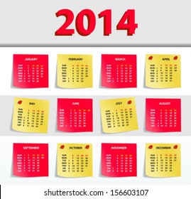 Vector Calendar 2014, All Elements Are In Separate Layers And Grouped, Easy To Edit.