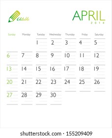 Vector calendar 2014 April