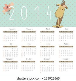Vector calendar for 2014. Calendar with cute horse. eps 10