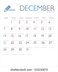 Vector calendar 2014 December