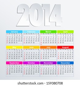 Vector Calendar 2014 in English