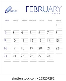 Vector calendar 2014 February