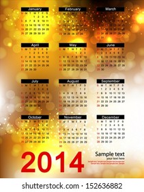 Vector calendar 2014 gold abstract background. Vector illustration EPS10