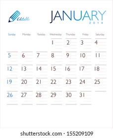 Vector calendar 2014 January