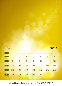 Vector calendar 2014 - July