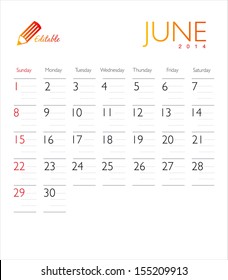 Vector calendar 2014 June