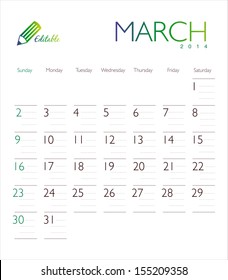 Vector calendar 2014 March