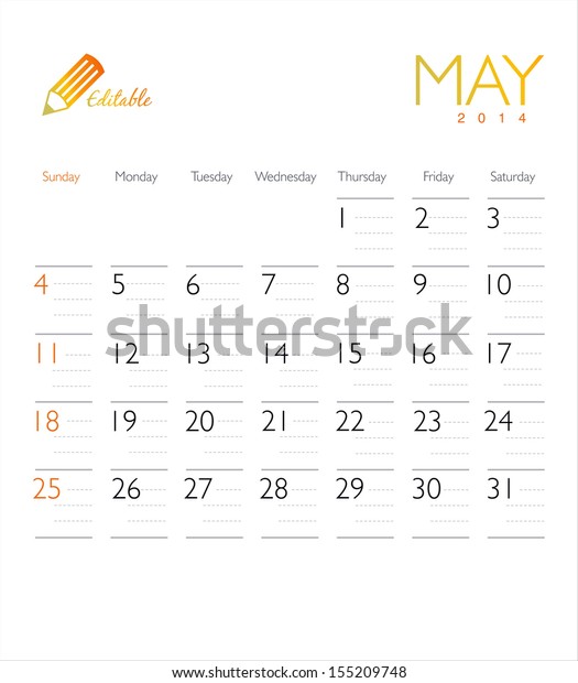 Vector Calendar 14 May Stock Vector Royalty Free