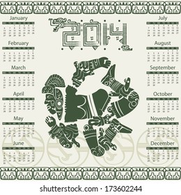 Vector calendar 2014 in mayan style