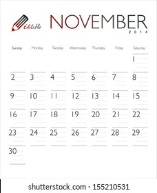 Vector calendar 2014 November