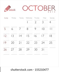 Vector calendar 2014 October