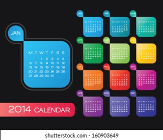 vector calendar 2014. simple colorful calendar design template