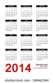 Vector calendar 2014 with space for text