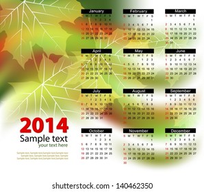 Vector calendar 2014 with space for text autumn