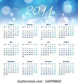 Vector calendar 2014 - template design.