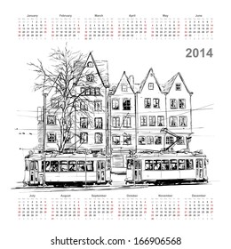 Vector calendar 2014 with train illustration.