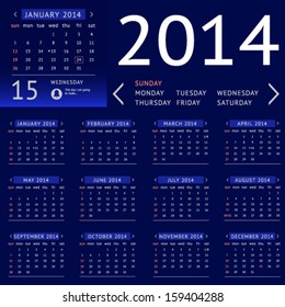 Vector Calendar 2014 UI Flat Design